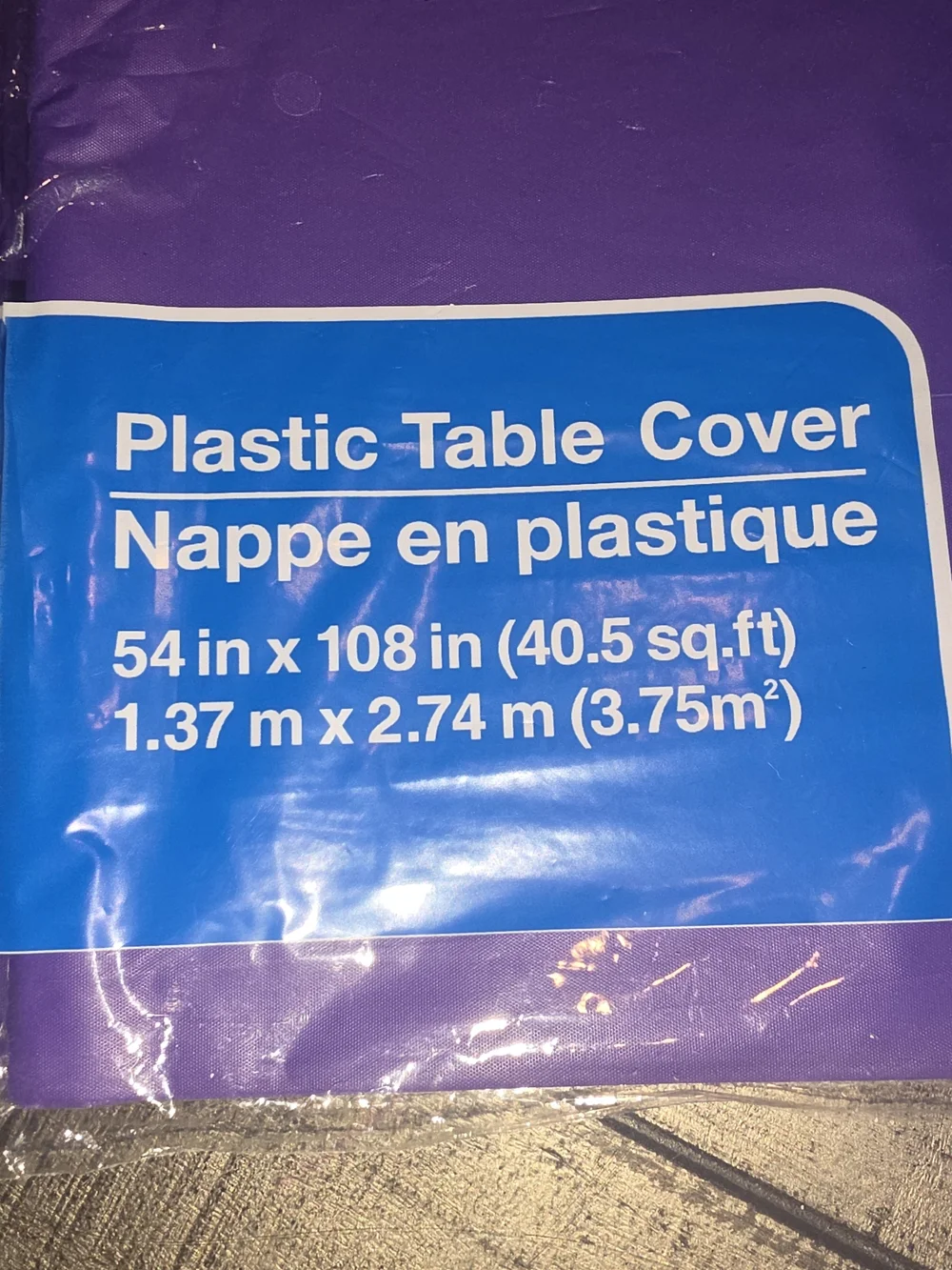 New (11) Rectangle Plastic Table Cover - Purple and Black